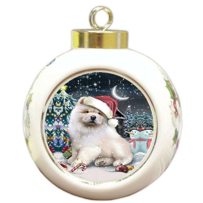 Have a Holly Jolly Chow Chow Dog Christmas Round Ball Ornament POR724