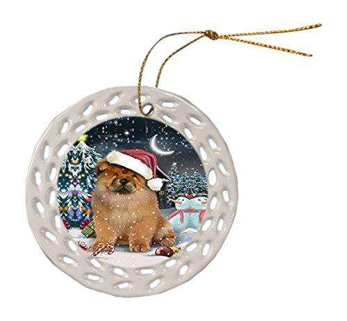 Have a Holly Jolly Chow Chow Dog Christmas Round Doily Ornament POR089