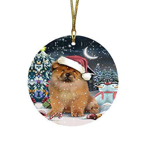 Have a Holly Jolly Chow Chow Dog Christmas Round Flat Ornament POR1289