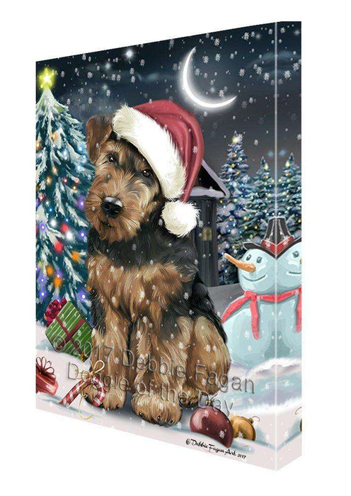 Have a Holly Jolly Christmas Airedale Dog in Holiday Background Canvas Wall Art D053