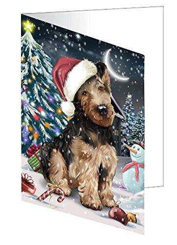 Have a Holly Jolly Christmas Airedale Dog in Holiday Background Handmade Artwork Assorted Pets Greeting Cards and Note Cards with Envelopes for All Occasions and Holiday Seasons D195