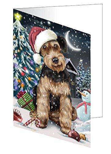 Have a Holly Jolly Christmas Airedale Dog in Holiday Background Handmade Artwork Assorted Pets Greeting Cards and Note Cards with Envelopes for All Occasions and Holiday Seasons D196