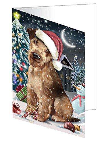 Have a Holly Jolly Christmas Airedale Dog in Holiday Background Handmade Artwork Assorted Pets Greeting Cards and Note Cards with Envelopes for All Occasions and Holiday Seasons D197
