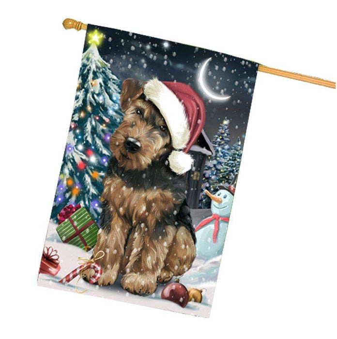 Have a Holly Jolly Christmas Airedale Dog in Holiday Background House Flag