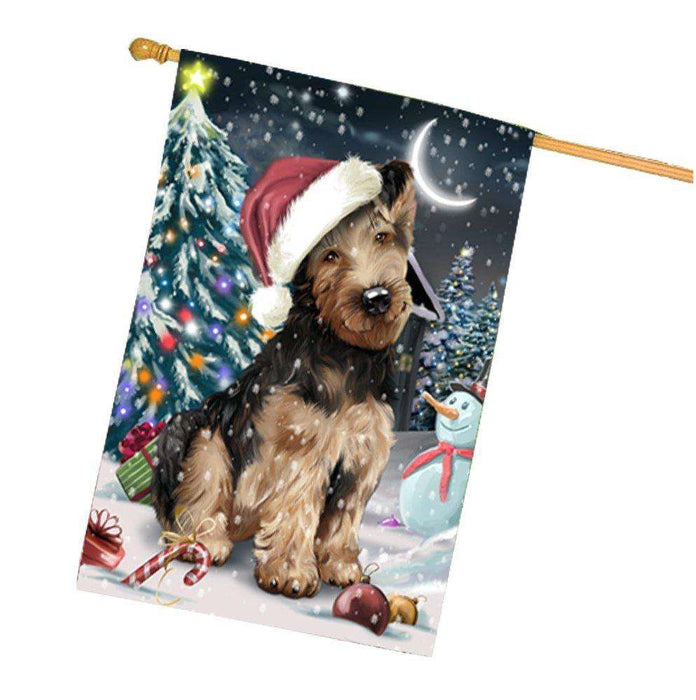 Have a Holly Jolly Christmas Airedale Dog in Holiday Background House Flag