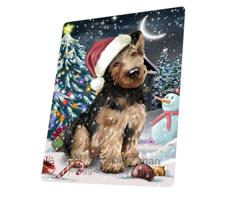 Have a Holly Jolly Christmas Airedale Dog in Holiday Background Tempered Cutting Board D050