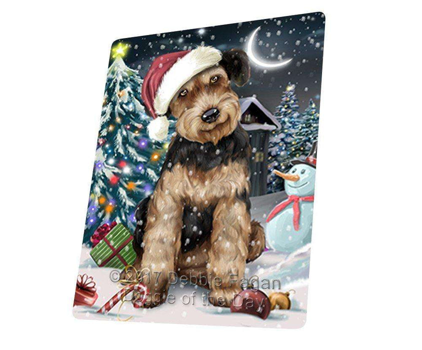 Have a Holly Jolly Christmas Airedale Dog in Holiday Background Tempered Cutting Board D051