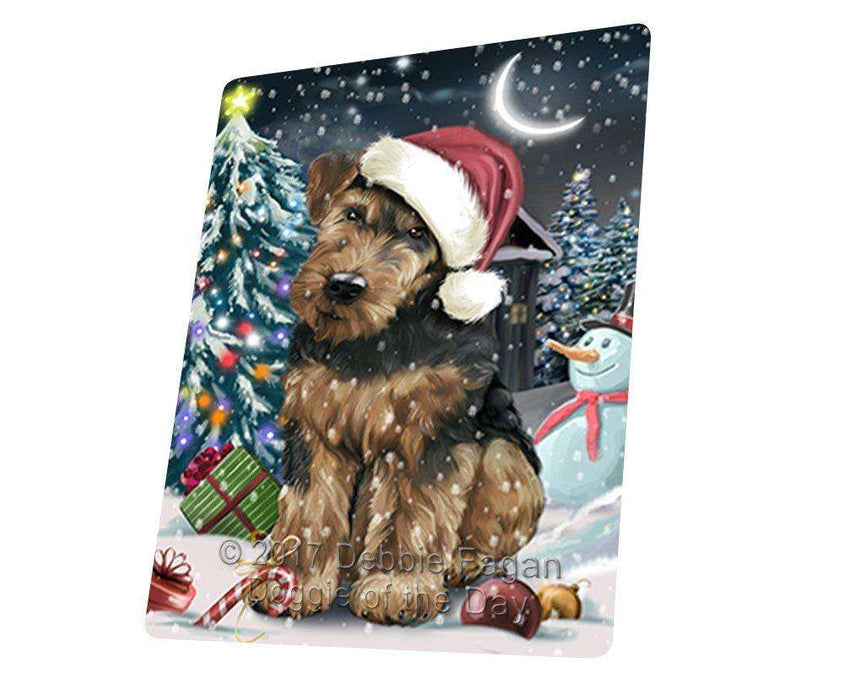 Have a Holly Jolly Christmas Airedale Dog in Holiday Background Tempered Cutting Board D053