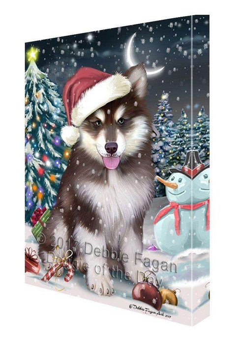 Have a Holly Jolly Christmas Alaskan Malamute Dog in Holiday Background Canvas Wall Art D054