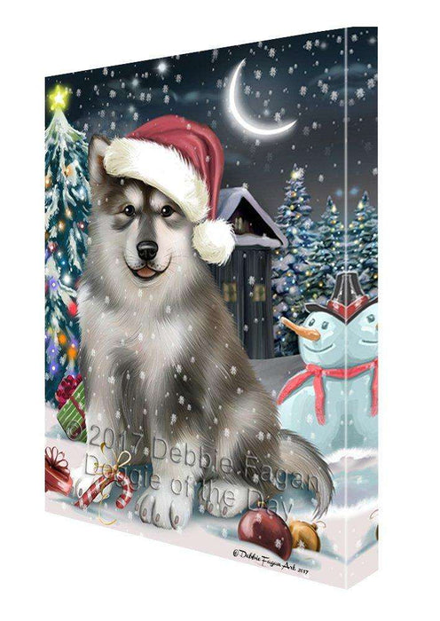 Have a Holly Jolly Christmas Alaskan Malamute Dog in Holiday Background Canvas Wall Art D055