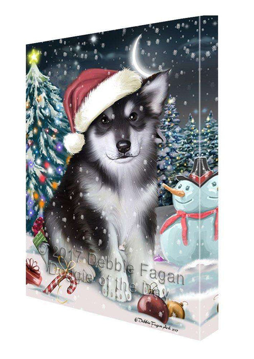 Have a Holly Jolly Christmas Alaskan Malamute Dog in Holiday Background Canvas Wall Art D056