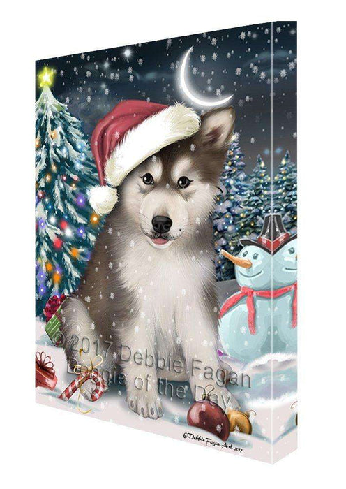 Have a Holly Jolly Christmas Alaskan Malamute Dog in Holiday Background Canvas Wall Art D057