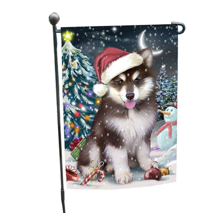 Have a Holly Jolly Christmas Alaskan Malamute Dog in Holiday Background Garden Flag D054