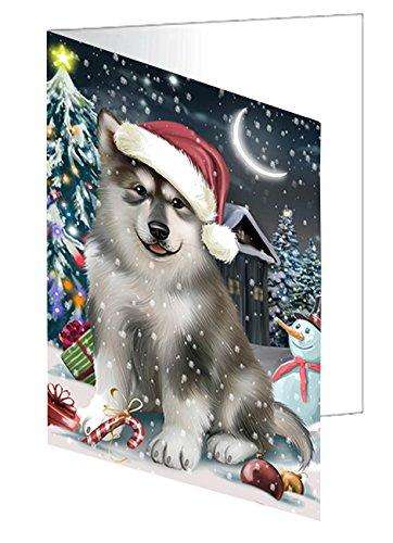 Have a Holly Jolly Christmas Alaskan Malamute Dog in Holiday Background Handmade Artwork Assorted Pets Greeting Cards and Note Cards with Envelopes for All Occasions and Holiday Seasons D200