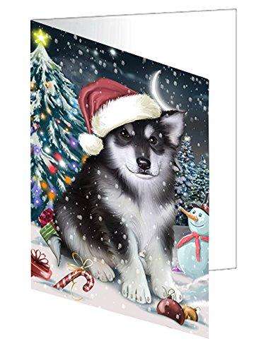 Have a Holly Jolly Christmas Alaskan Malamute Dog in Holiday Background Handmade Artwork Assorted Pets Greeting Cards and Note Cards with Envelopes for All Occasions and Holiday Seasons D201
