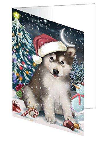 Have a Holly Jolly Christmas Alaskan Malamute Dog in Holiday Background Handmade Artwork Assorted Pets Greeting Cards and Note Cards with Envelopes for All Occasions and Holiday Seasons D202