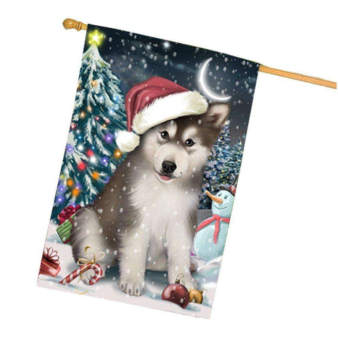 Have a Holly Jolly Christmas Alaskan Malamute Dog in Holiday Background House Flag