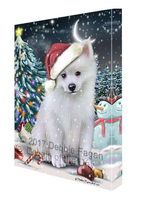 Have a Holly Jolly Christmas American Eskimo Dog in Holiday Background Canvas Wall Art D174