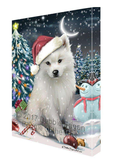 Have a Holly Jolly Christmas American Eskimo Dog in Holiday Background Canvas Wall Art D175