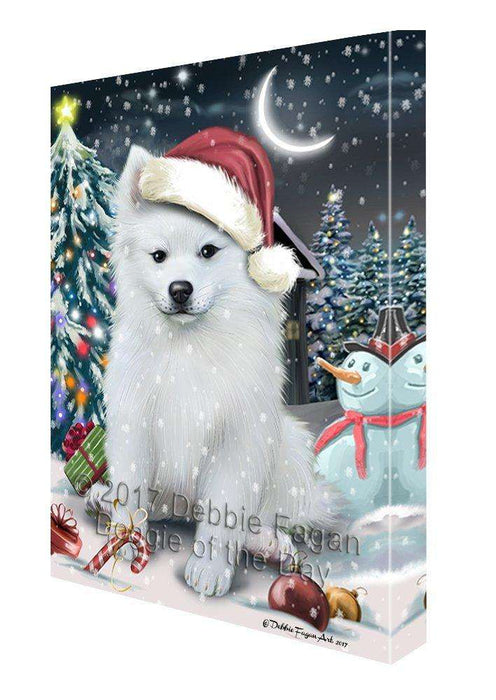 Have a Holly Jolly Christmas American Eskimo Dog in Holiday Background Canvas Wall Art D176