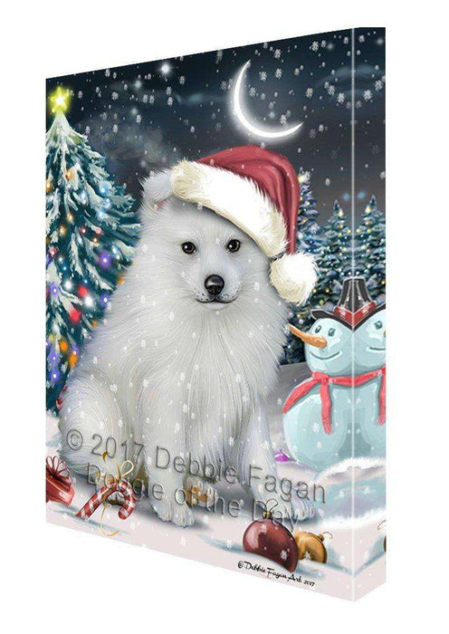 Have a Holly Jolly Christmas American Eskimo Dog in Holiday Background Canvas Wall Art D177
