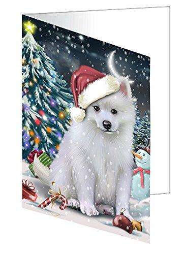 Have a Holly Jolly Christmas American Eskimo Dog in Holiday Background Handmade Artwork Assorted Pets Greeting Cards and Note Cards with Envelopes for All Occasions and Holiday Seasons D275