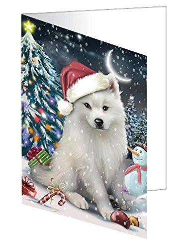 Have a Holly Jolly Christmas American Eskimo Dog in Holiday Background Handmade Artwork Assorted Pets Greeting Cards and Note Cards with Envelopes for All Occasions and Holiday Seasons D276