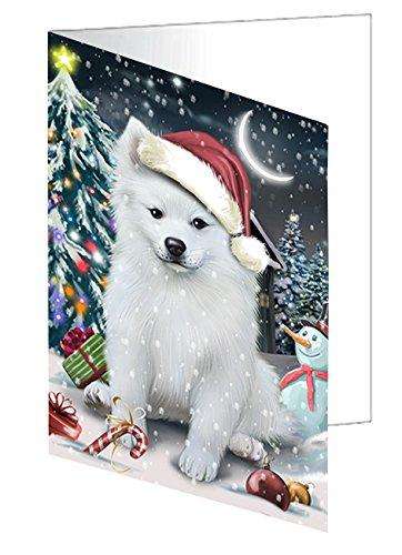 Have a Holly Jolly Christmas American Eskimo Dog in Holiday Background Handmade Artwork Assorted Pets Greeting Cards and Note Cards with Envelopes for All Occasions and Holiday Seasons D277