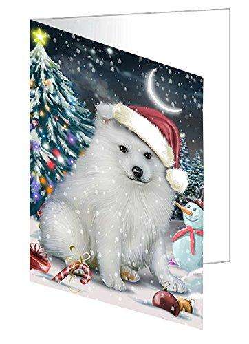 Have a Holly Jolly Christmas American Eskimo Dog in Holiday Background Handmade Artwork Assorted Pets Greeting Cards and Note Cards with Envelopes for All Occasions and Holiday Seasons D278