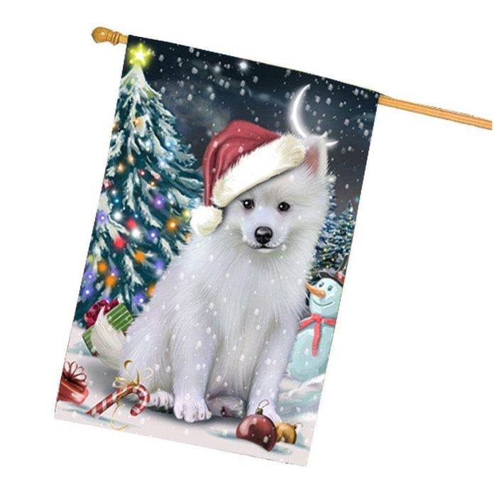 Have a Holly Jolly Christmas American Eskimo Dog in Holiday Background House Flag