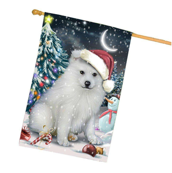 Have a Holly Jolly Christmas American Eskimo Dog in Holiday Background House Flag