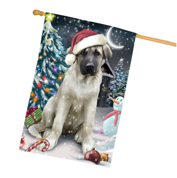 Have a Holly Jolly Christmas Anatolian Shepherd Dog in Holiday Background House Flag