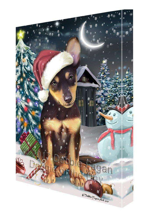 Have a Holly Jolly Christmas Australian Kelpie Dog in Holiday Background Canvas Wall Art D059