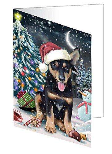 Have a Holly Jolly Christmas Australian Kelpie Dog in Holiday Background Handmade Artwork Assorted Pets Greeting Cards and Note Cards with Envelopes for All Occasions and Holiday Seasons D206