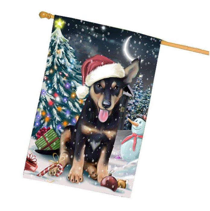 Have a Holly Jolly Christmas Australian Kelpie Dog in Holiday Background House Flag