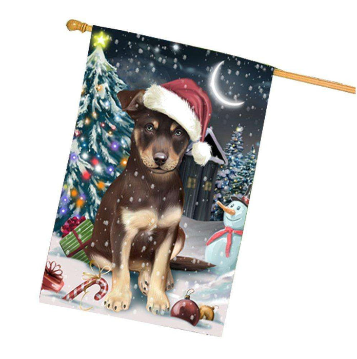 Have a Holly Jolly Christmas Australian Kelpie Dog in Holiday Background House Flag