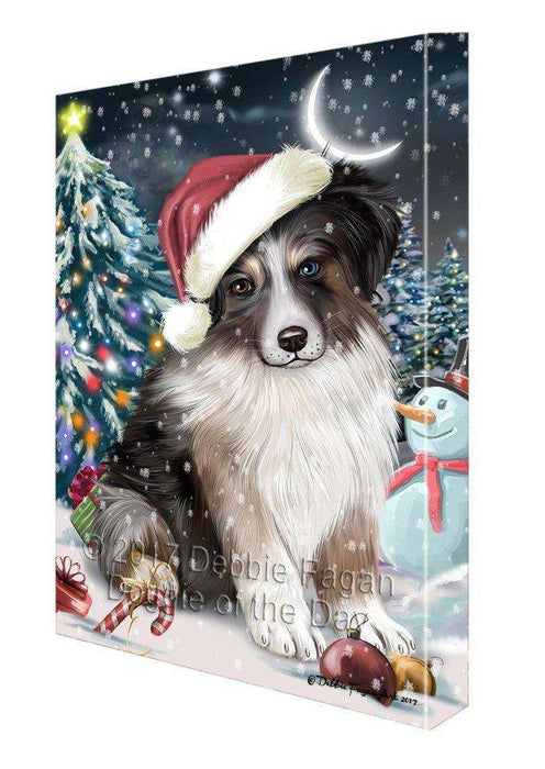 Have a Holly Jolly Christmas Australian Shepherd Dog in Holiday Background Canvas Wall Art D002