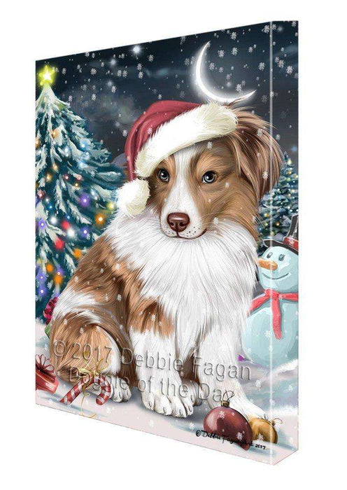 Have a Holly Jolly Christmas Australian Shepherd Dog in Holiday Background Canvas Wall Art D003