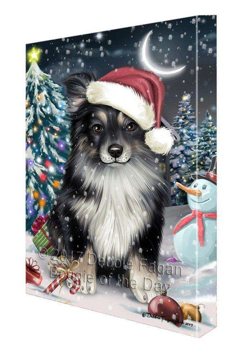 Have a Holly Jolly Christmas Australian Shepherd Dog in Holiday Background Canvas Wall Art D004