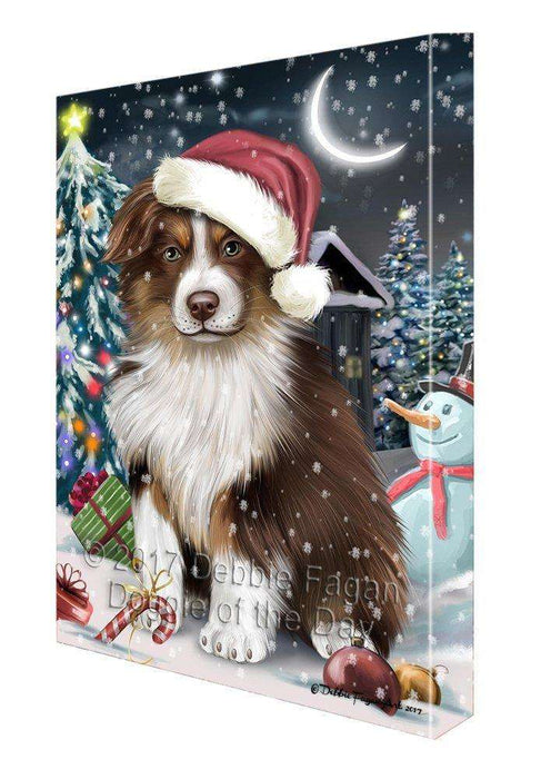 Have a Holly Jolly Christmas Australian Shepherd Dog in Holiday Background Canvas Wall Art D005