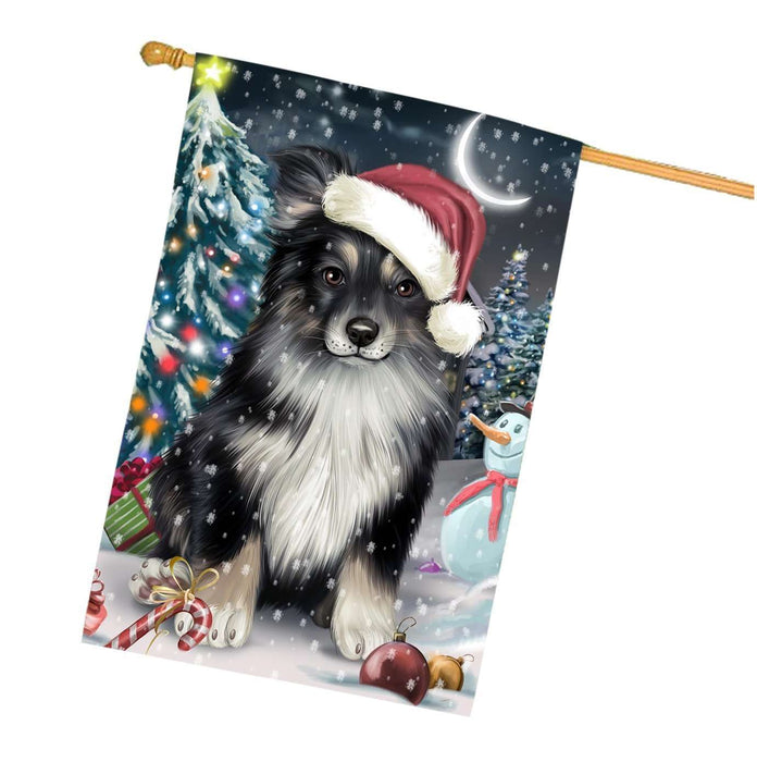 Have a Holly Jolly Christmas Australian Shepherd Dog in Holiday Background House Flag