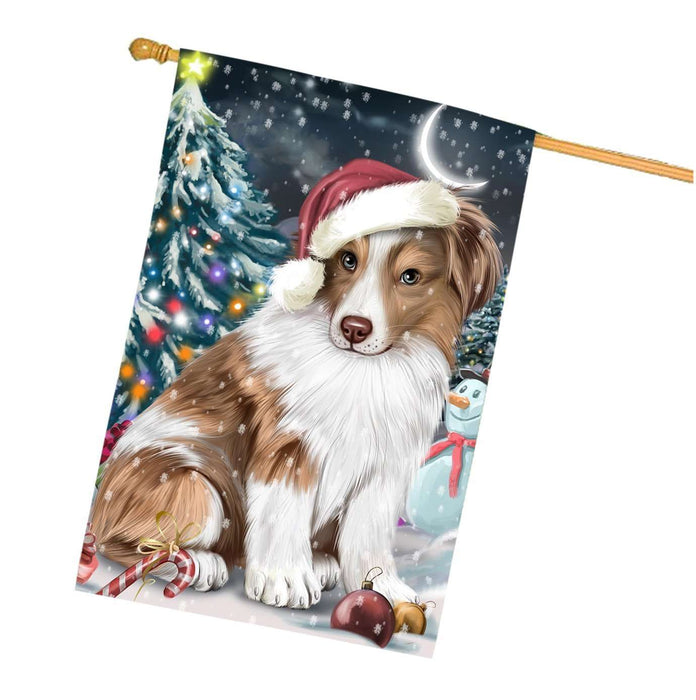 Have a Holly Jolly Christmas Australian Shepherd Dog in Holiday Background House Flag