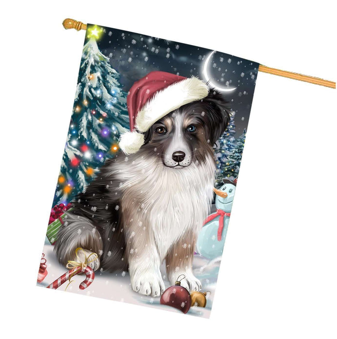 Have a Holly Jolly Christmas Australian Shepherd Dog in Holiday Background House Flag