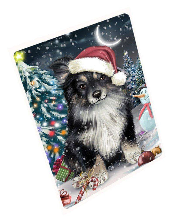 Have a Holly Jolly Christmas Australian Shepherd Dog in Holiday Background Large Refrigerator / Dishwasher Magnet D004