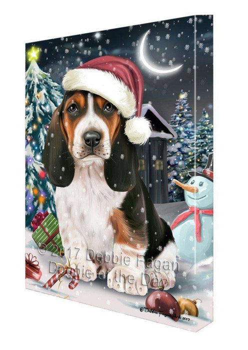 Have a Holly Jolly Christmas Basset Hound Dog in Holiday Background Canvas Wall Art D134
