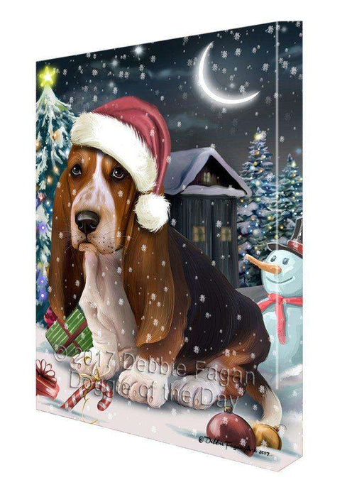 Have a Holly Jolly Christmas Basset Hound Dog in Holiday Background Canvas Wall Art D135