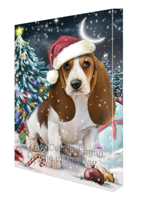 Have a Holly Jolly Christmas Basset Hound Dog in Holiday Background Canvas Wall Art D136
