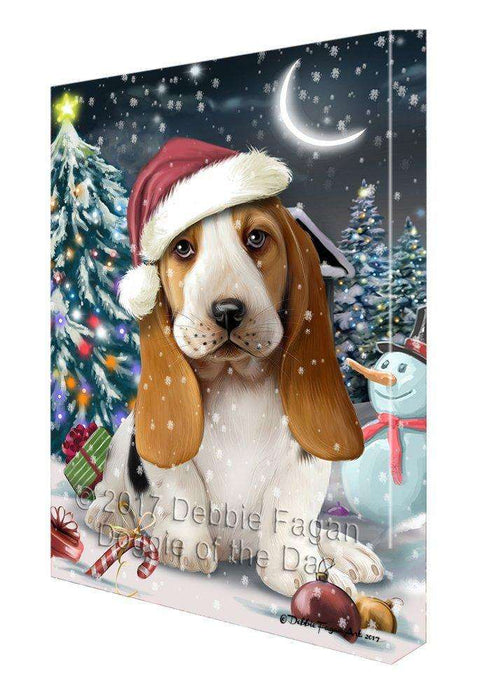 Have a Holly Jolly Christmas Basset Hound Dog in Holiday Background Canvas Wall Art D137