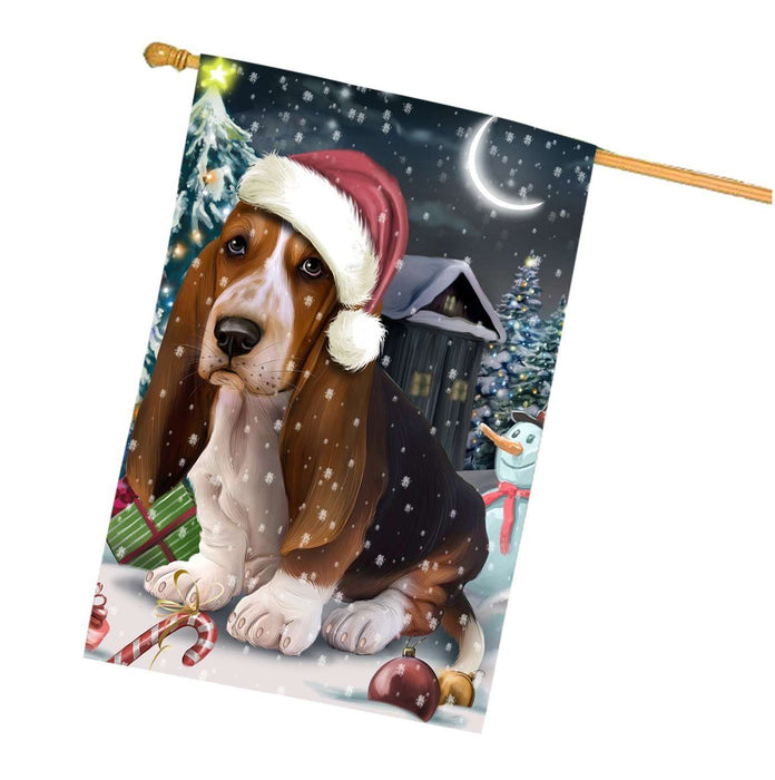 Have a Holly Jolly Christmas Basset Hound Dog in Holiday Background House Flag