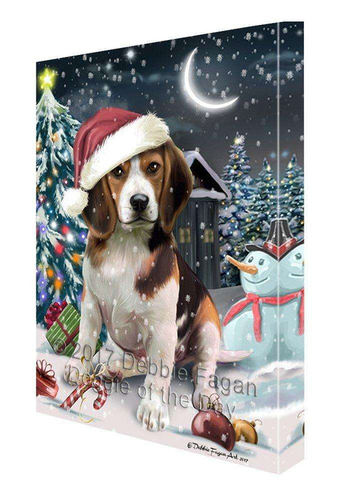 Have a Holly Jolly Christmas Beagle Dog in Holiday Background Canvas Wall Art D062